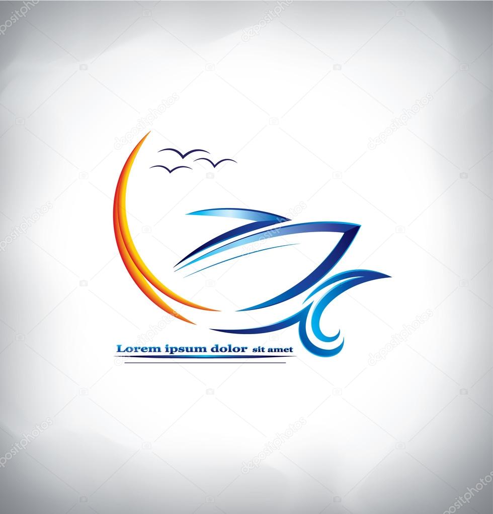 The logo of ship in the sea waves with seagulls. symbol, icon template.