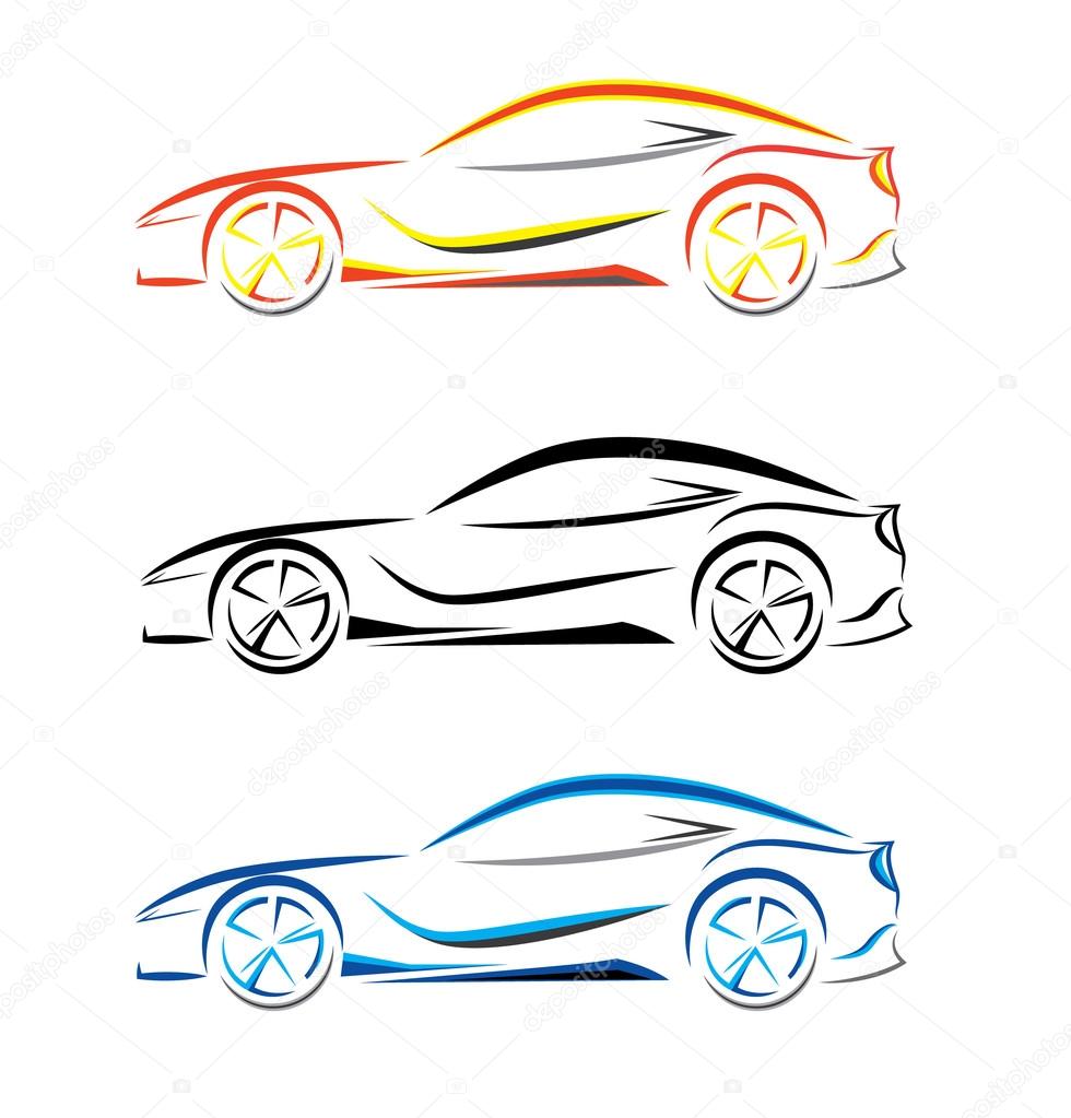 Set of car service logo with racing, sport cars silhouette icons