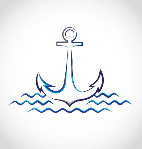 Icono de ancla en las olas del mar — Vector de stock