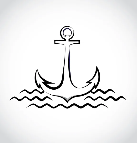 Icono de ancla en las olas del mar — Vector de stock