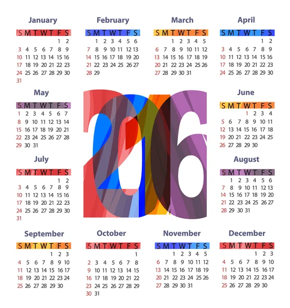 Шаблон календаря 2016 — стоковый вектор