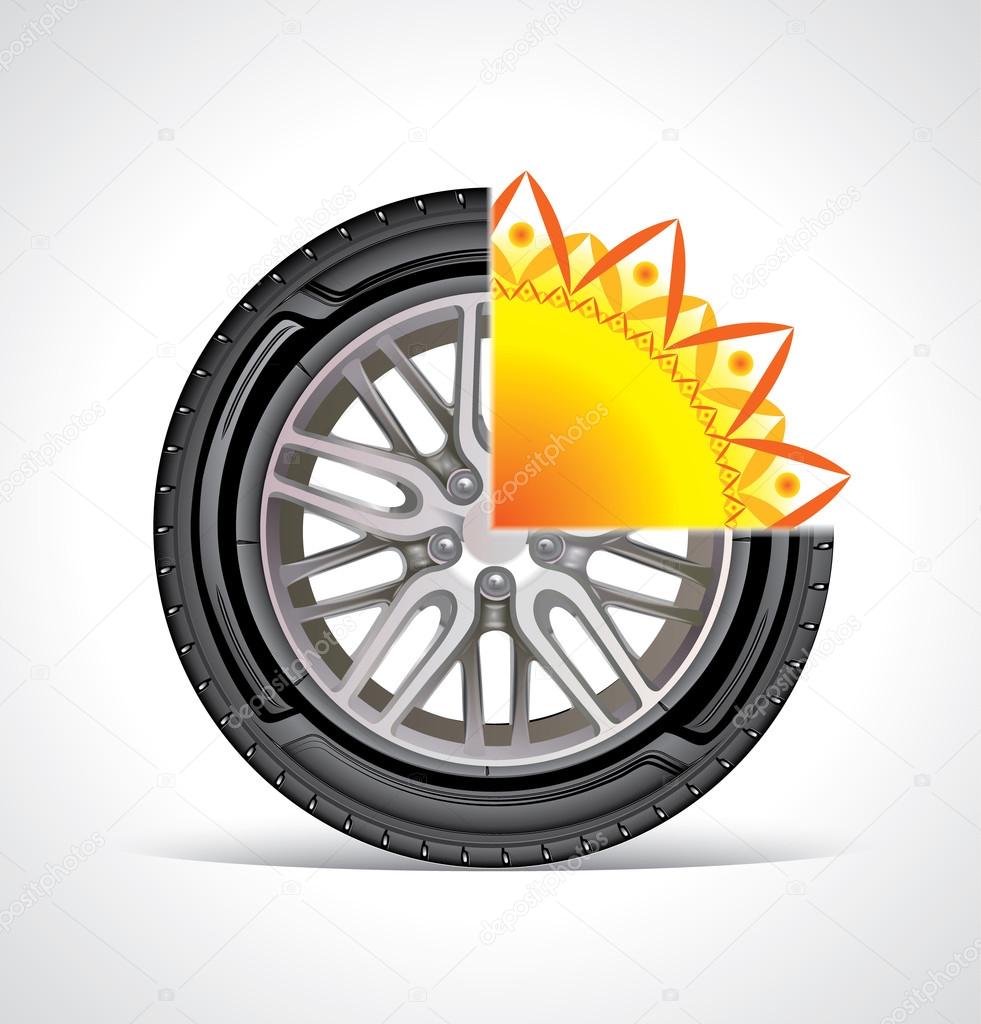 tyre, wheel with sun icon