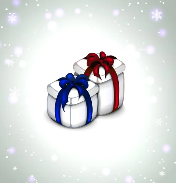Icon of holiday gift. Set of two colors. red and blue ribbons. — Stock Vector