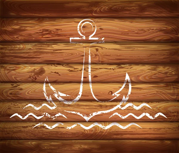 çapa logosu. ahşap plakalar arka plan üzerinde deniz amblemi. Vektör