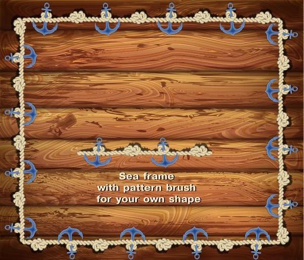 Holzbohlen Hintergrund. Seil dekorative Muster Pinsel Vektor — Stockvektor