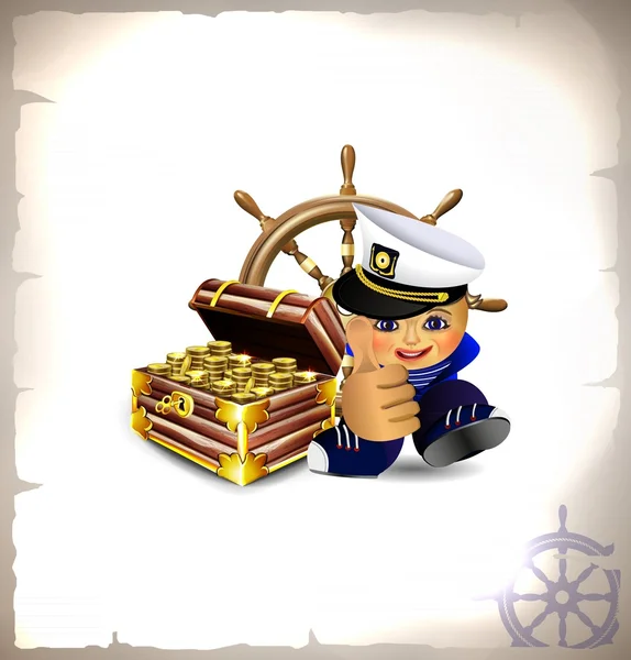 Jolly ναύτης και ένα σεντούκι γεμάτο θησαυρούς — Διανυσματικό Αρχείο