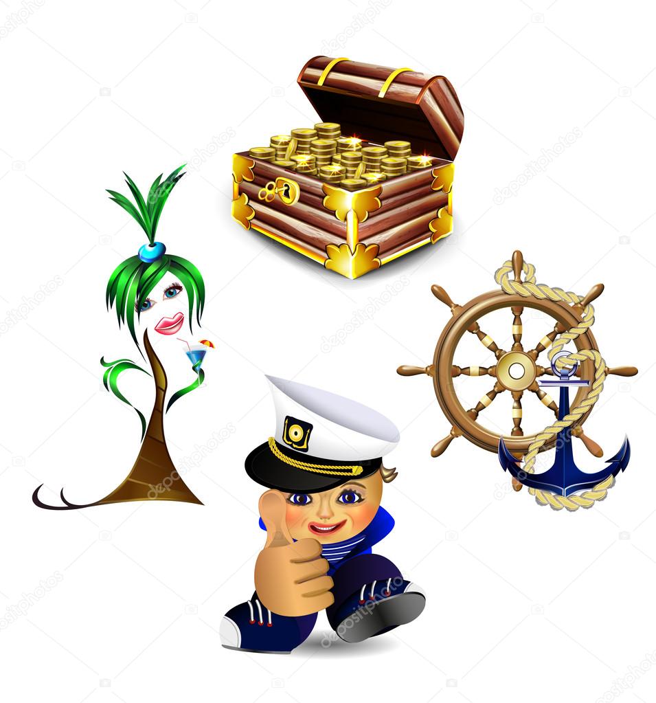 Set of funny sea characters and emblems