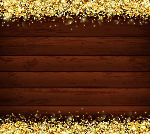 Tavole di legno sfondo vettoriale con cornice in oro — Vettoriale Stock