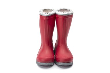 beyaz zemin üzerine kırmızı çocuk wellington yağmur önyükleme