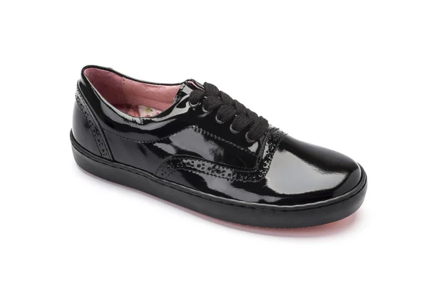 Niñas negro escuela zapato en un fondo blanco —  Fotos de Stock