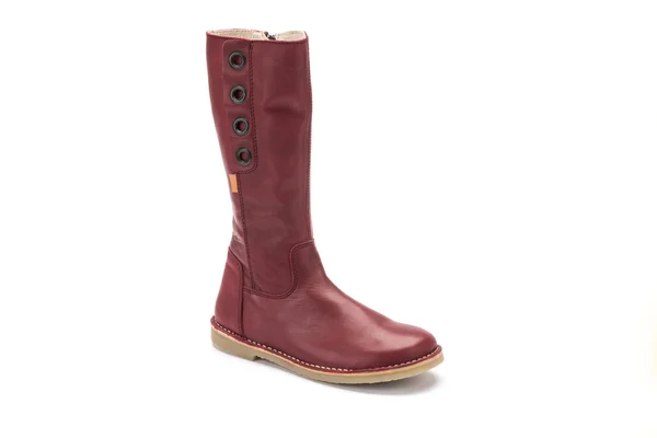 Botte en cuir rouge pour enfants sur fond blanc — Photo