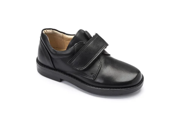 Boys black school shoe on a white background — Stock Photo, Image