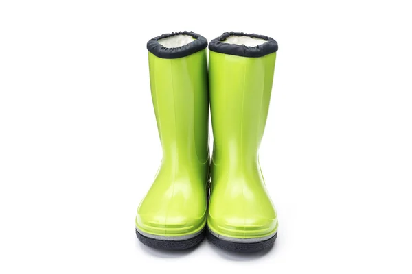 Lime zöld gyermek wellington rain boot fehér háttér — Stock Fotó