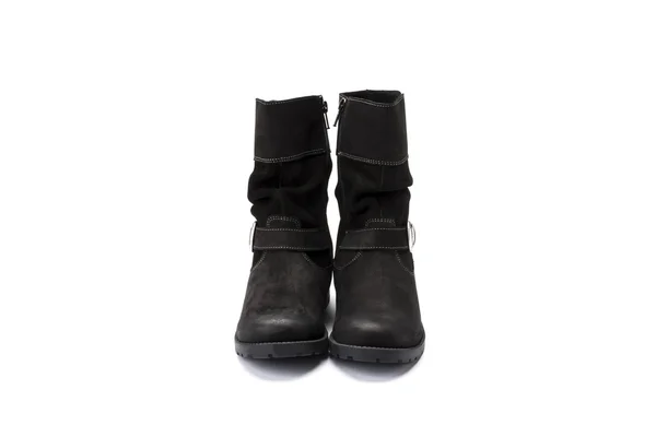 Black suede childrens boot on a white background — Stock Photo, Image