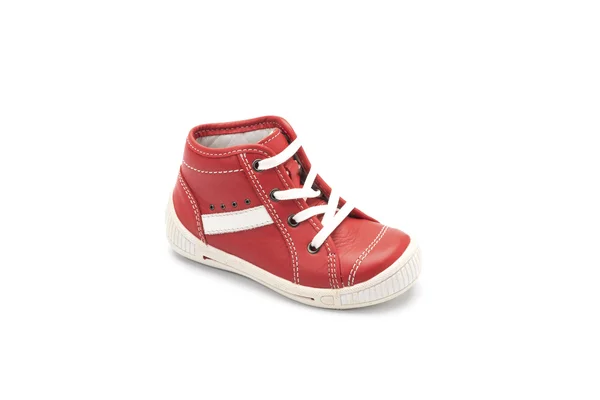 Botín rojo para niños zapato sobre fondo blanco —  Fotos de Stock