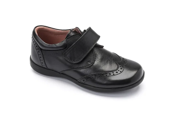 Boys black school shoe on a white background — Stock Photo, Image