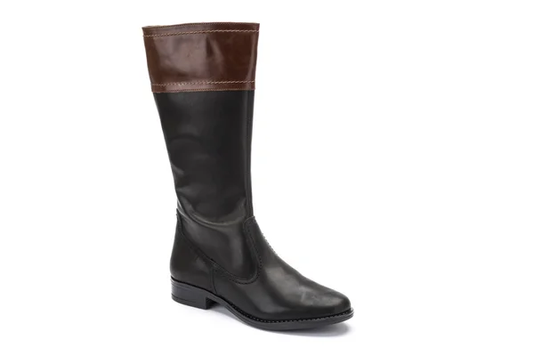 Brown and black leather childrens boot on white background — Stock Photo, Image