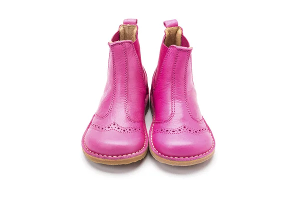 Rosa fotled boot barnens skor på en vit bakgrund — Stockfoto