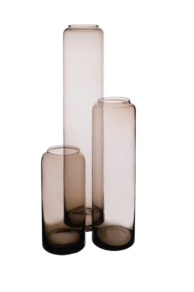 Три коричневатые цилиндрические хрустальные вазы — стоковое фото