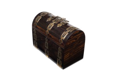 Bir kapalı antika ahşap göğüs-tip mücevher kutusu