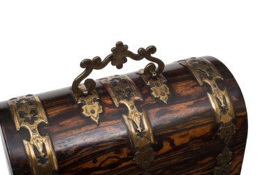 Kapak kolu bir Vintage ahşap takı kutusu