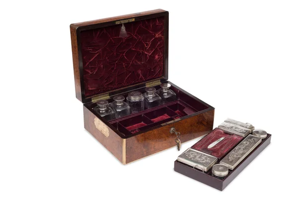 Otevřené starožitné dřevěné Vanity Box — Stock fotografie