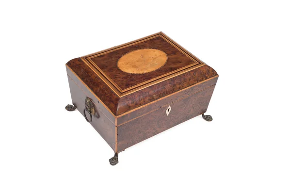 Vintage Legged Jewelry Box with Handle, Lock and Lid Shown — Stock Photo, Image