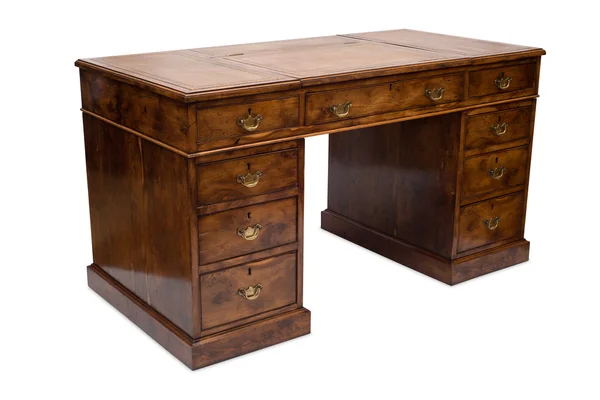 An Old Solid Wood Pedestal Desk — Stock Photo, Image