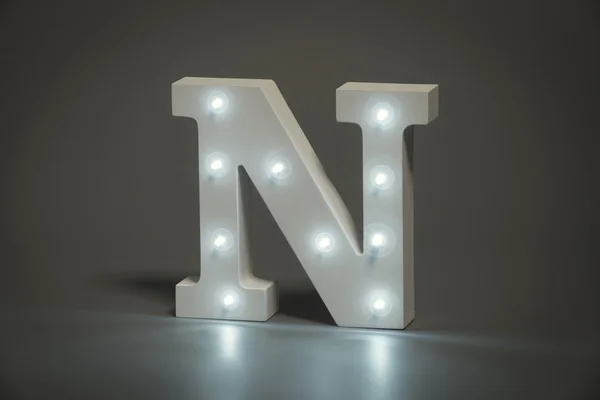 Διακοσμητικά γράμμα N με ενσωματωμένο Led φώτα — Φωτογραφία Αρχείου