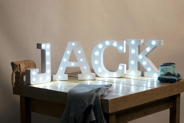 LED Iluminated Decorative Letters That Spell JACK — Stock Photo, Image