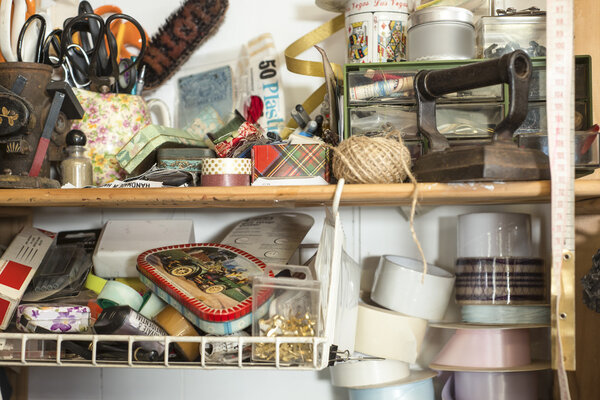 Tailoring Equipment and Supplies on Shelves