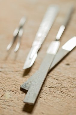 Bıçak ve arka planda cımbız ile küçük törpüler çifti