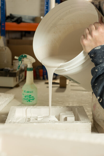 Liquid Plaster Poured Onto Open Mold