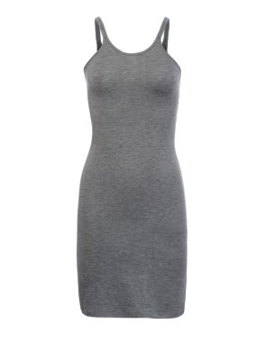 Görünmez manken Cut-Out elbisede düz gri uzun kayış