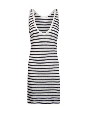 Görünmez manken üzerinde siyah yatay çizgili beyaz elbise