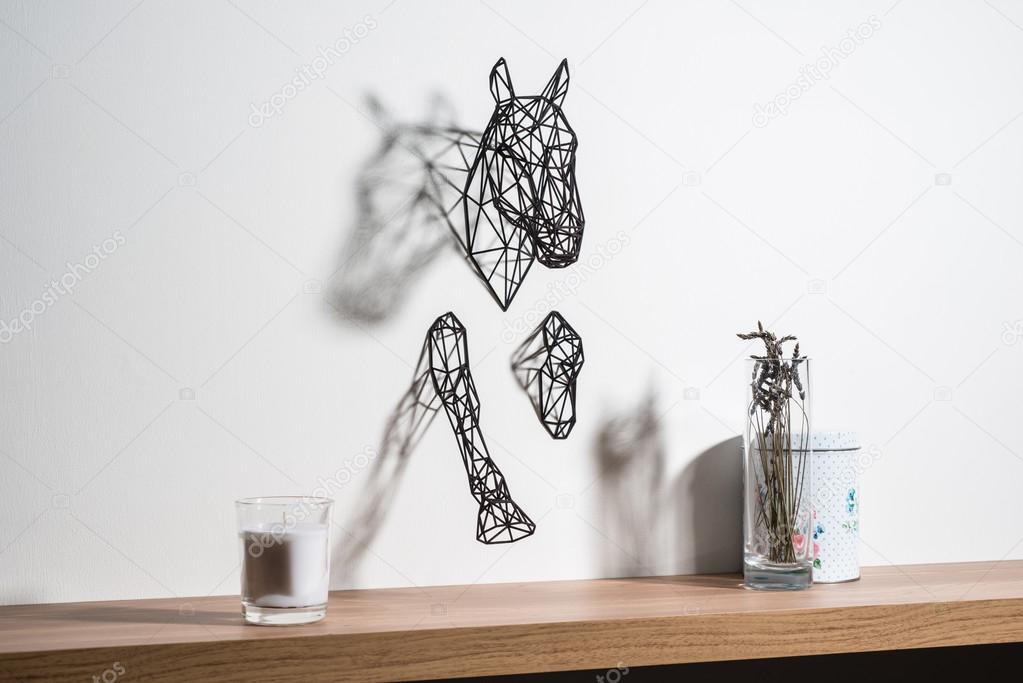 Wall-mounted Black Horse Wire Sculpture