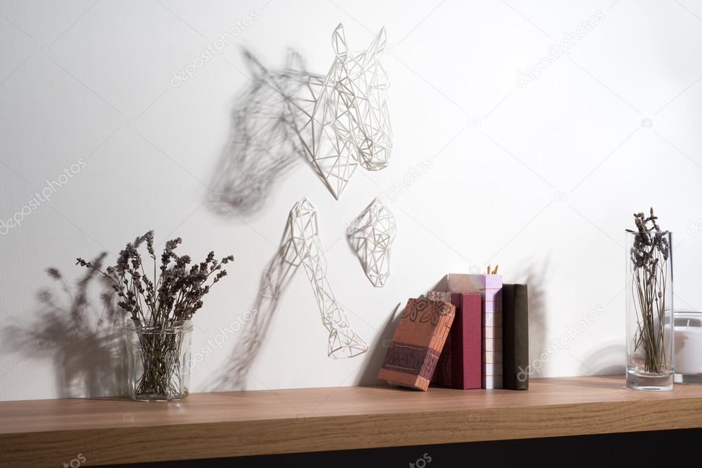 Wall-mounted White Horse Wire Sculpture