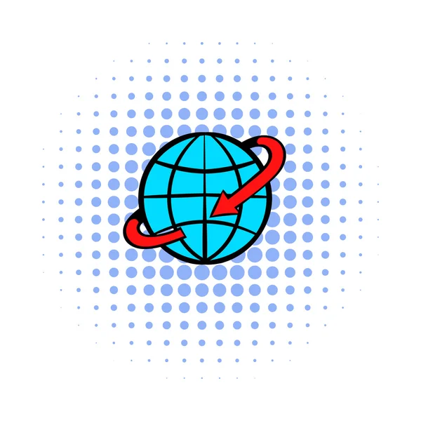 Flight around the world comics icon — Stock Vector