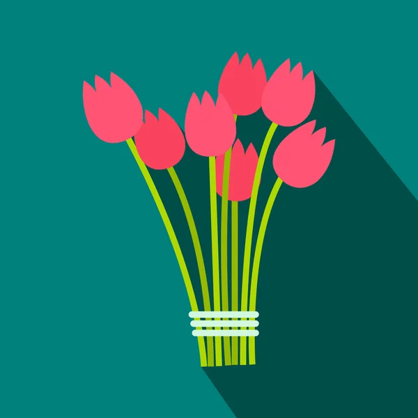 Ramo de tulipanes rosa icono plano — Vector de stock