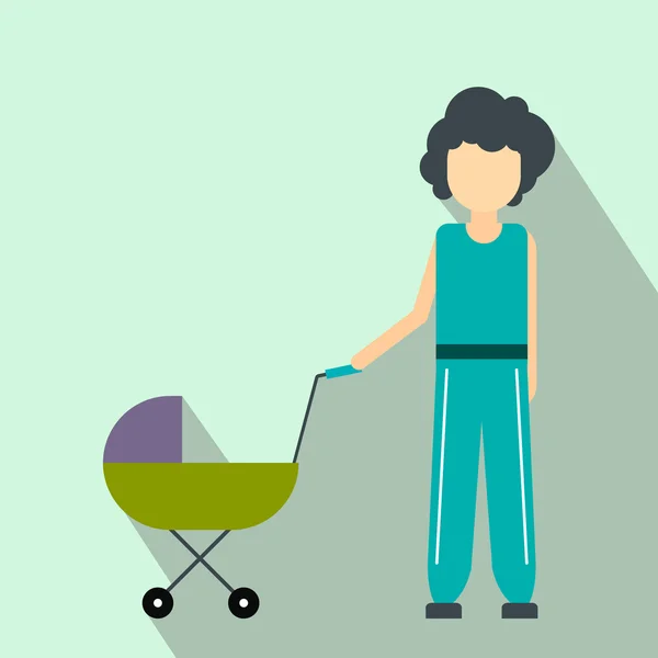 Mother with baby in stroller flat icon — Stock Vector