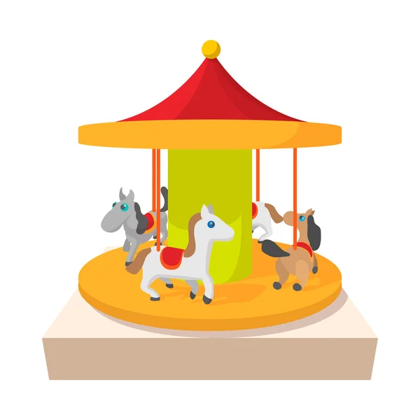 Carrousel avec des chevaux icône de dessin animé — Image vectorielle