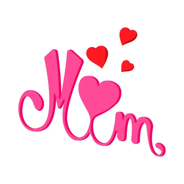 Lettering Mamá y corazones icono de dibujos animados — Vector de stock