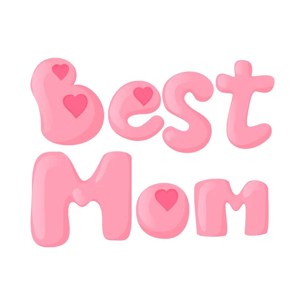 Lettering Best Mom ícone dos desenhos animados — Vetor de Stock