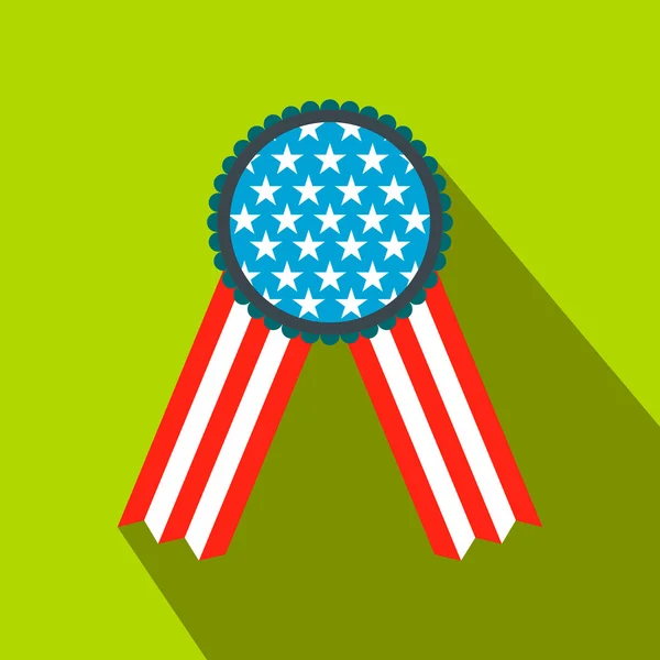 Roseta de fita nas cores da bandeira dos EUA ícone plano — Vetor de Stock