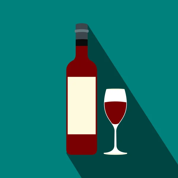 Fles rode wijn en een glas plat pictogram — Stockvector