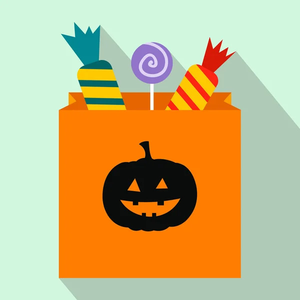 Paquete de dulces en el icono plano de Halloween — Vector de stock
