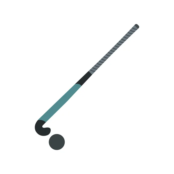 Palo para el hockey sobre césped y la bola icono plano — Vector de stock