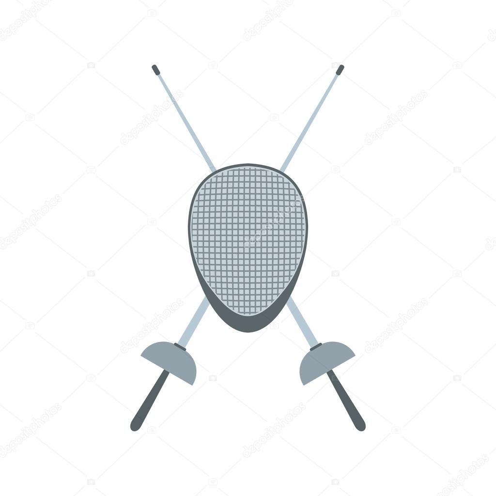 Fencing swords and helmet mask flat icon