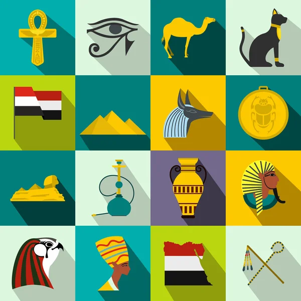 Egyiptom ikonok lapos — Stock Vector