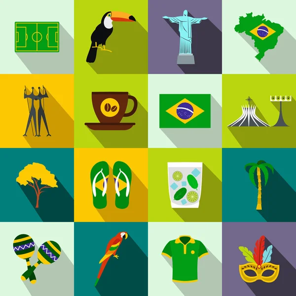 Icônes Brésil plat — Image vectorielle